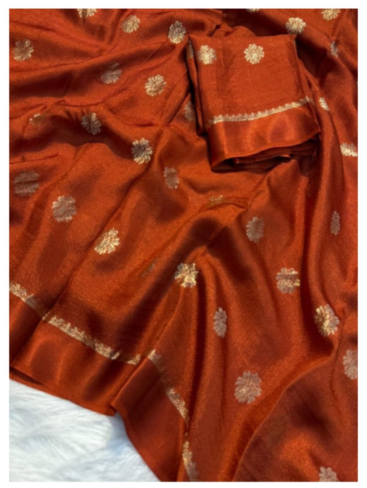 Georgette khadi - Rustic Orange with Satin border Saree