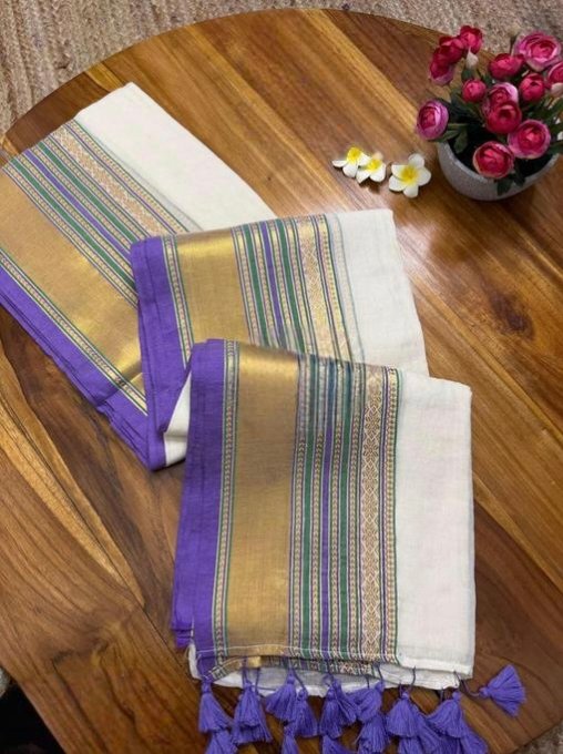 Mulcotton (Kasav with Purple Border) Saree